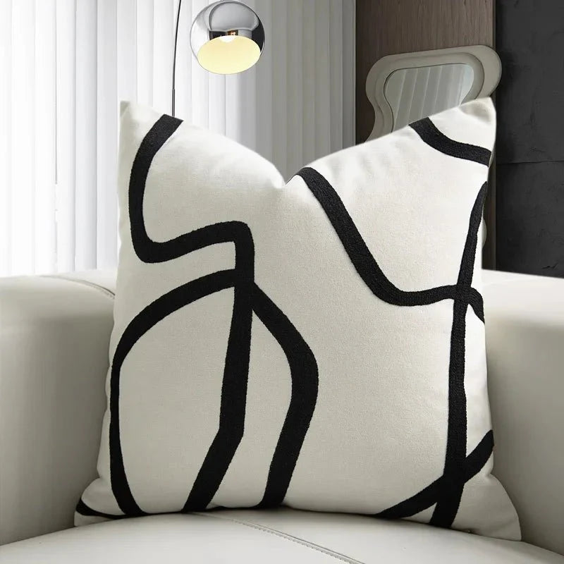 The Niomi – Suede Geometric Embroidered Cushion Cover