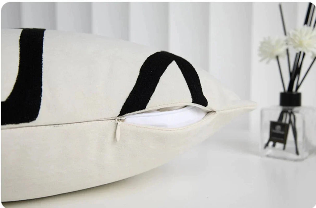 The Niomi – Suede Geometric Embroidered Cushion Cover