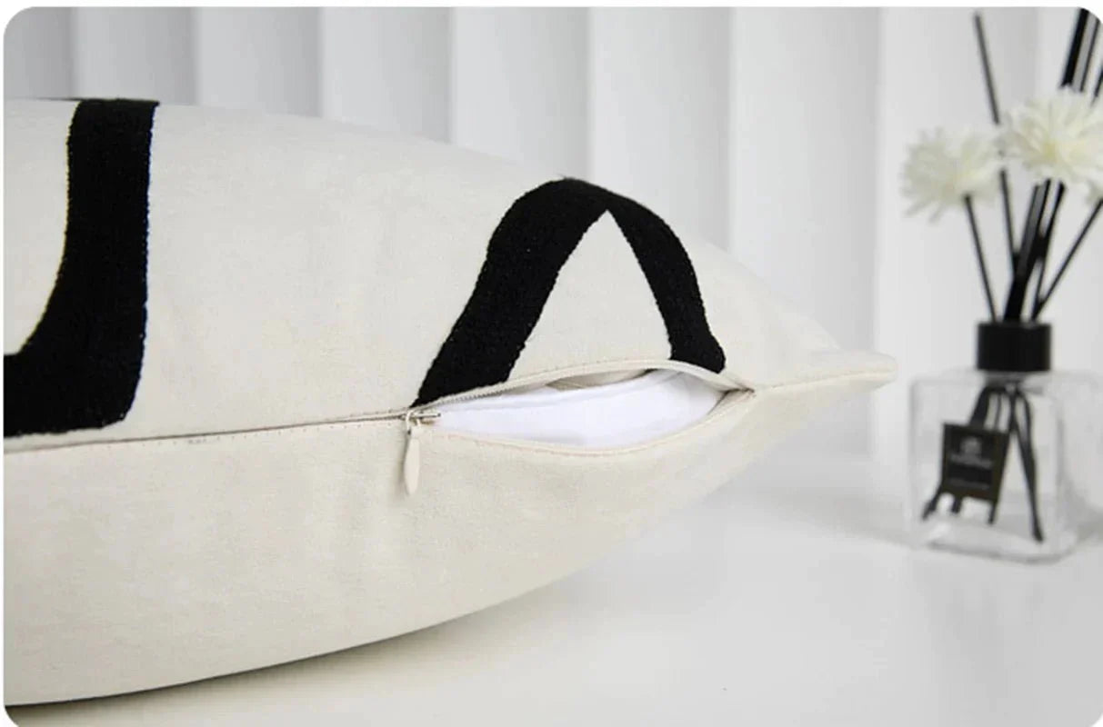 The Niomi – Suede Geometric Embroidered Cushion Cover