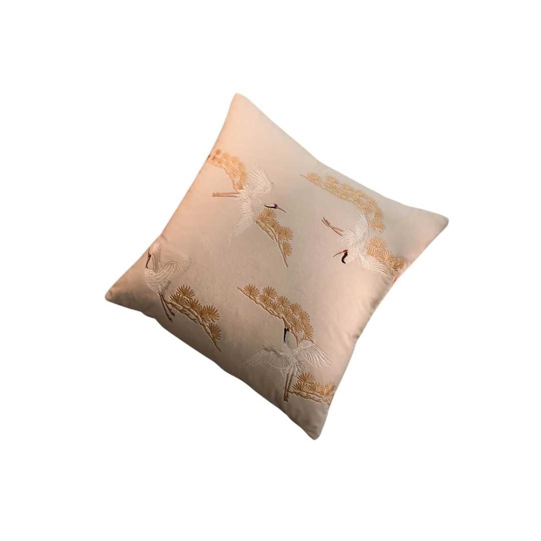 The Niomi – Crane Pine Embroidered Cushion - The NiomiSKU_1753009397529_414