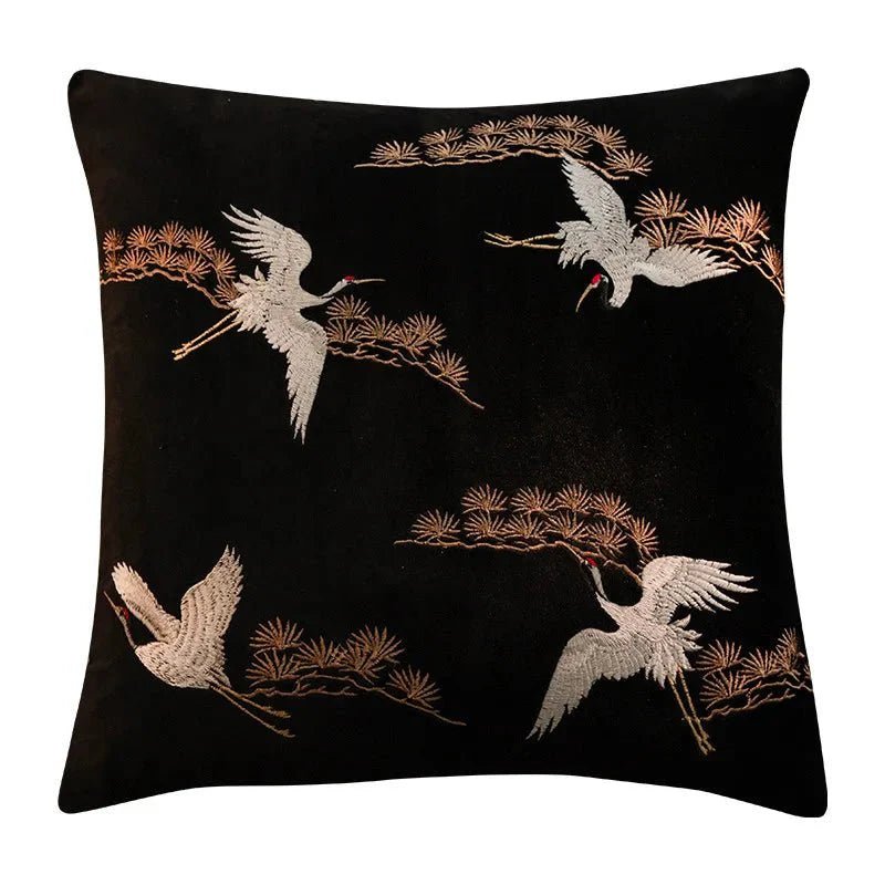 The Niomi – Crane Pine Embroidered Cushion - The NiomiSKU_1753009397529_757